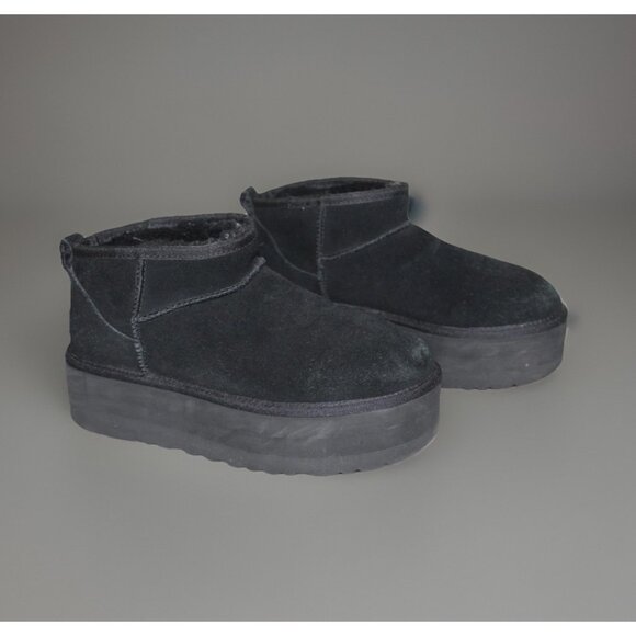 Ugg Boots Womens Size 9 Classic Ultra Mini Platform Black Suede Wool Slip On 40 - Picture 1 of 9